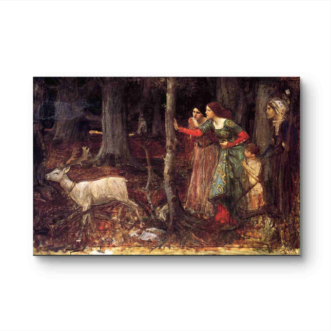 "John William Waterhouse's 'Mystical Forest Encounter with Deer' - Hand-Painted Oil Painting Reproduction"
