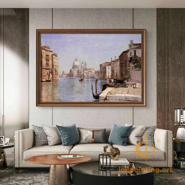 "Camille Corot's 'Venetian Canal with Salute Church' - Hand-Painted Oil Painting Reproduction"