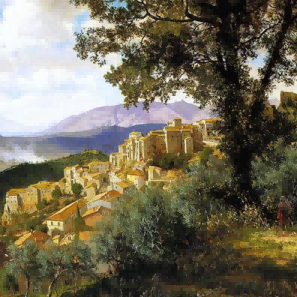 "Albert Bierstadt's 'Charming Hillside Village' - Hand-Painted Landscape Oil Painting Reproduction"