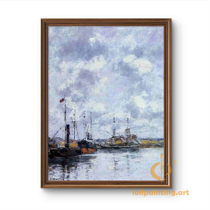 "Eugène Boudin's 'Tranquil Harbor at Dusk' - Hand-Painted Oil Painting Reproduction"