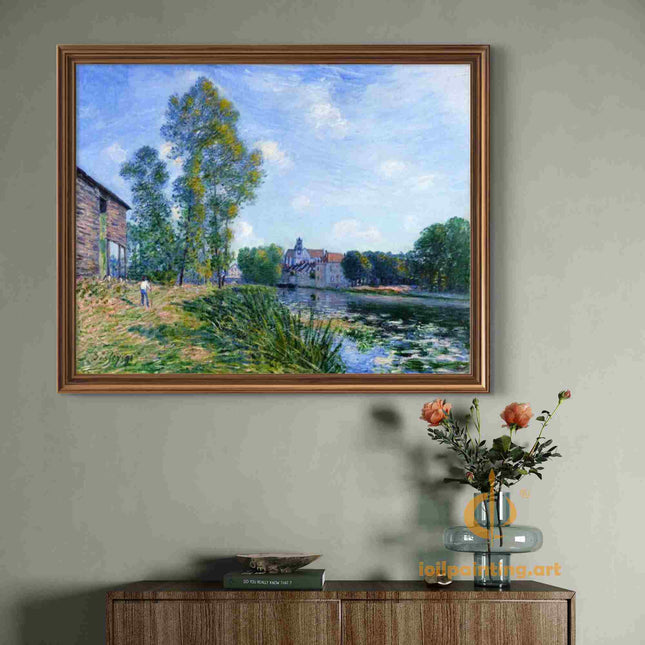 "Alfred Sisley's 'Riverside Serenity' - Hand-Painted Impressionist Oil Painting Reproduction"