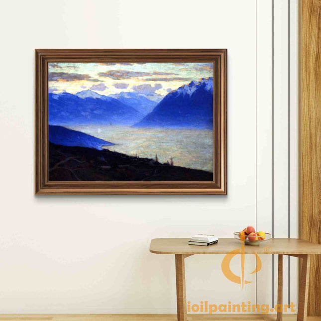 "Serene Mountain Lake - Premium Hand-Painted Landscape Oil Reproduction on Canvas"