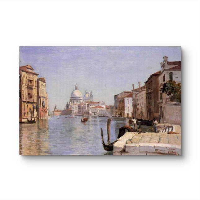 "Camille Corot's 'Venetian Canal with Salute Church' - Hand-Painted Oil Painting Reproduction"