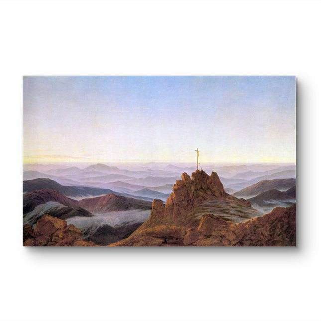 "Caspar David Friedrich's 'Mountain Cross at Sunrise' - Hand-Painted Romantic Oil Painting Reproduction"