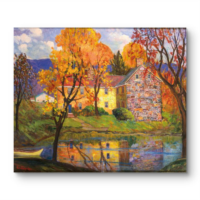 "Autumn Countryside with Stone Cottage - Premium Hand-Painted Oil Reproduction on Canvas"