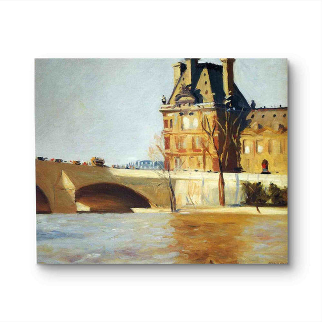 "Edward Hopper's 'Golden Hour Cityscape with Stone Bridge' - Hand-Painted Oil Painting Reproduction"