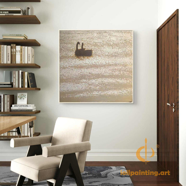 "Graceful Swans in Dappled Light - Premium Hand-Painted Oil Reproduction on Canvas"