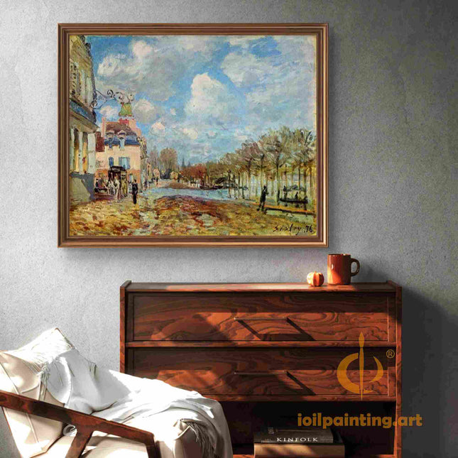 "Alfred Sisley's 'Autumn by the Riverside' - Hand-Painted Impressionist Oil Painting Reproduction"