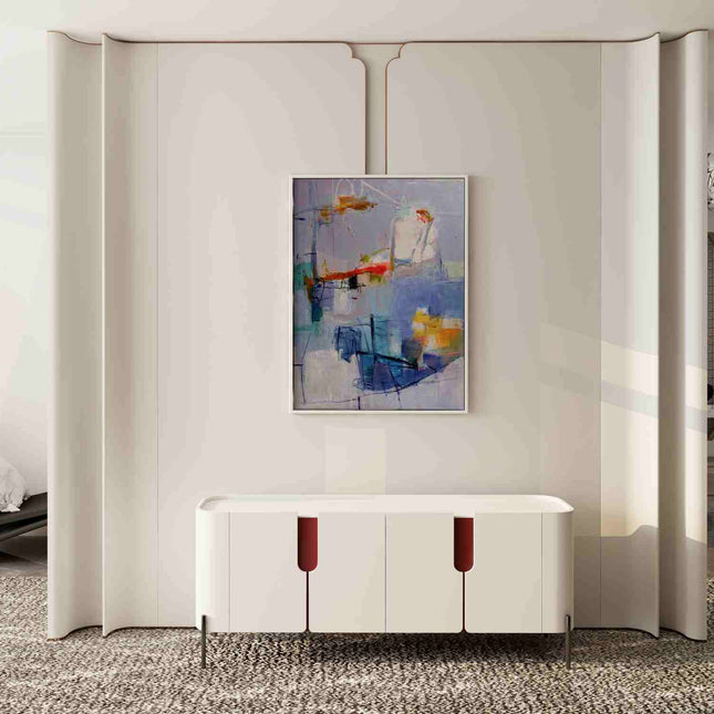 "Expressive Abstract Oil Painting - Serene Blues & Vibrant Accents - Handmade Contemporary Wall Art for Modern Interiors"