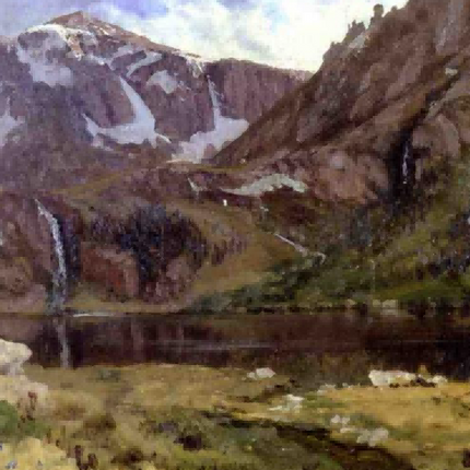 "Albert Bierstadt's 'Alpine Splendor' - Hand-Painted Mountain Landscape Oil Painting Reproduction"