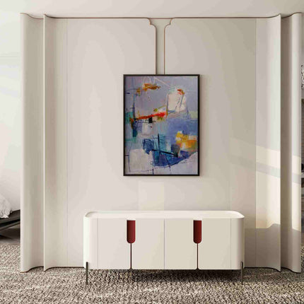"Expressive Abstract Oil Painting - Serene Blues & Vibrant Accents - Handmade Contemporary Wall Art for Modern Interiors"