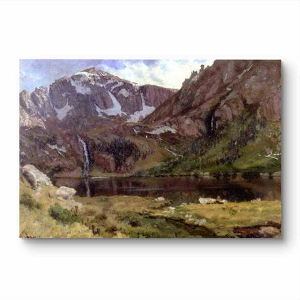 "Albert Bierstadt's 'Alpine Splendor' - Hand-Painted Mountain Landscape Oil Painting Reproduction"