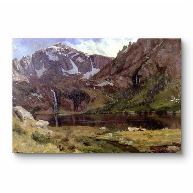 "Albert Bierstadt's 'Alpine Splendor' - Hand-Painted Mountain Landscape Oil Painting Reproduction"
