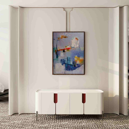 "Expressive Abstract Oil Painting - Serene Blues & Vibrant Accents - Handmade Contemporary Wall Art for Modern Interiors"