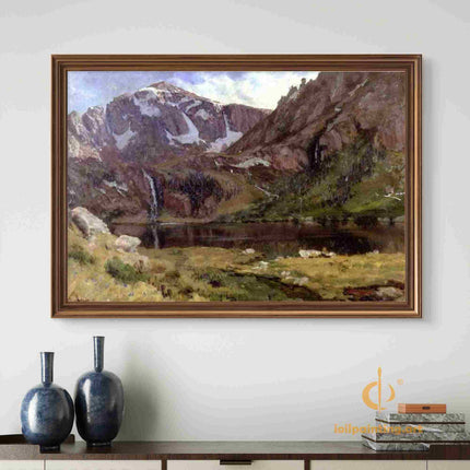 "Albert Bierstadt's 'Alpine Splendor' - Hand-Painted Mountain Landscape Oil Painting Reproduction"