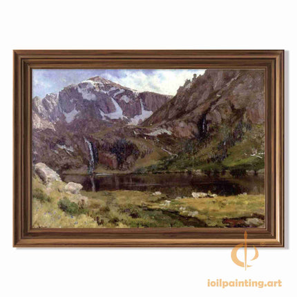 "Albert Bierstadt's 'Alpine Splendor' - Hand-Painted Mountain Landscape Oil Painting Reproduction"