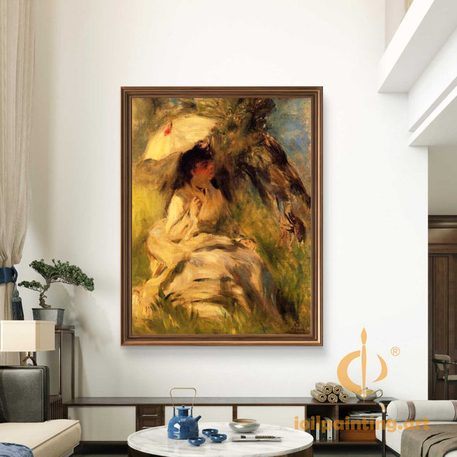 "Pierre-Auguste Renoir's 'Woman with Parasol' - Hand-Painted Impressionist Oil Painting Reproduction"