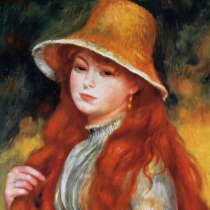 "Pierre-Auguste Renoir's 'Red-Haired Beauty in Straw Hat' - Hand-Painted Impressionist Oil Painting Reproduction"