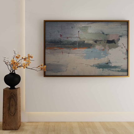 "Emotional Tides" Abstract Oil Painting - Modern Gray & White Canvas Art with Vibrant Blue & Orange Accents