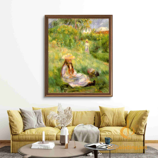 "Pierre-Auguste Renoir's 'Girl in Garden' - Hand-Painted Impressionist Oil Painting Reproduction"