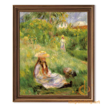 "Pierre-Auguste Renoir's 'Girl in Garden' - Hand-Painted Impressionist Oil Painting Reproduction"