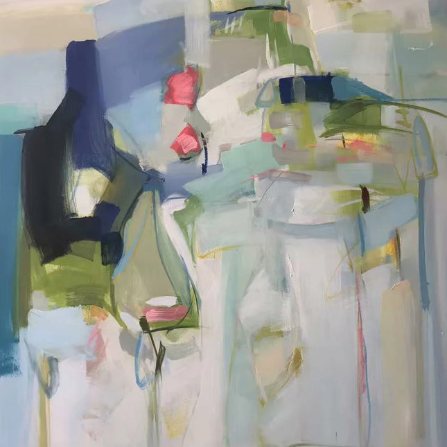 "Modern Abstract Oil Painting - Vibrant Blue & Green Contemporary Art - Handmade Canvas Wall Decor for Living Room & Office"