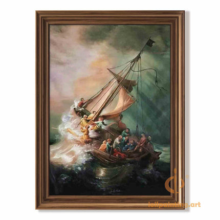 "Rembrandt van Rijn's 'The Storm on the Sea of Galilee' - Premium Hand-Painted Oil Reproduction on Canvas"