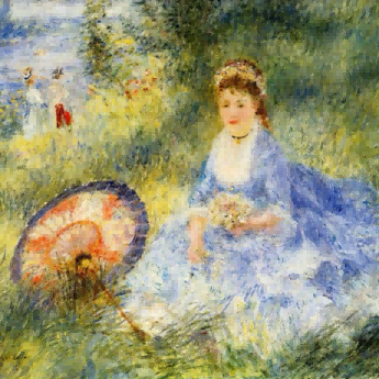 "Pierre-Auguste Renoir's 'Lady with Flowers in Meadow' - Hand-Painted Impressionist Oil Painting Reproduction"