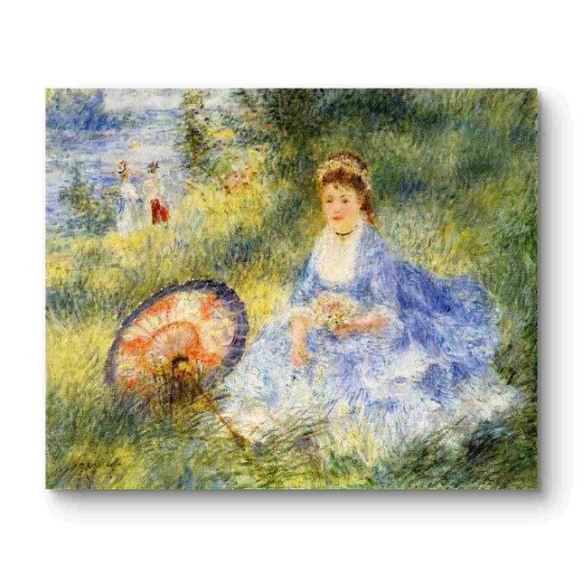 "Pierre-Auguste Renoir's 'Lady with Flowers in Meadow' - Hand-Painted Impressionist Oil Painting Reproduction"