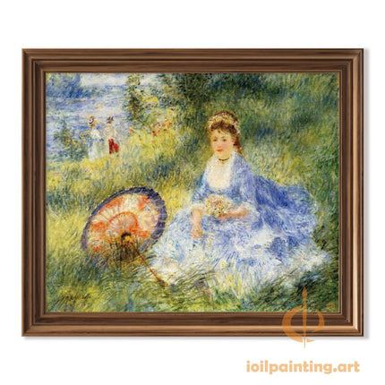 "Pierre-Auguste Renoir's 'Lady with Flowers in Meadow' - Hand-Painted Impressionist Oil Painting Reproduction"