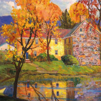 "Autumn Countryside with Stone Cottage - Premium Hand-Painted Oil Reproduction on Canvas"