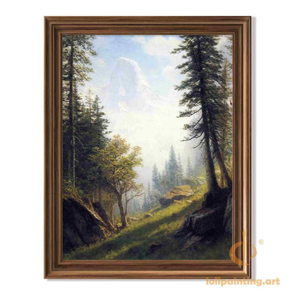 "Albert Bierstadt's 'Enchanted Forest' - Hand-Painted Landscape Oil Painting Reproduction"
