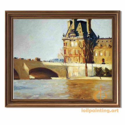 "Edward Hopper's 'Golden Hour Cityscape with Stone Bridge' - Hand-Painted Oil Painting Reproduction"