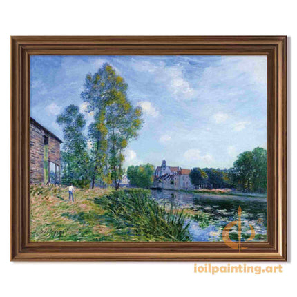 "Alfred Sisley's 'Riverside Serenity' - Hand-Painted Impressionist Oil Painting Reproduction"