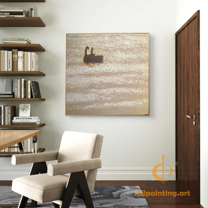 "Graceful Swans in Dappled Light - Premium Hand-Painted Oil Reproduction on Canvas"