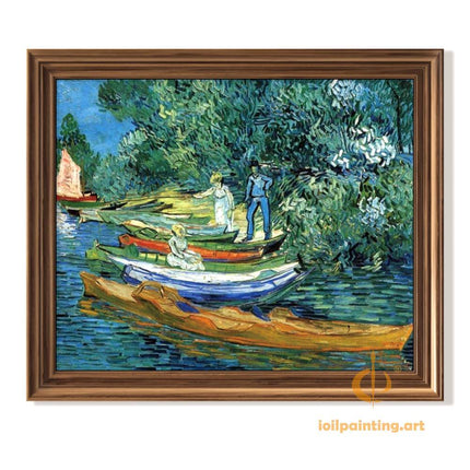 "Vincent van Gogh 'Riverside Leisure' - Hand-Painted Post-Impressionist Oil Painting Reproduction | Vibrant Boating Scene"