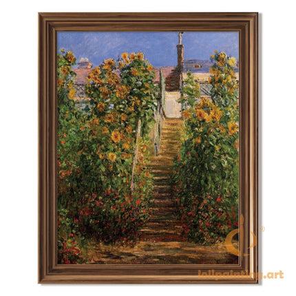 "Claude Monet's 'Garden Stairway with Sunflowers' - Hand-Painted Oil Painting Reproduction"