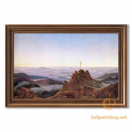 "Caspar David Friedrich's 'Mountain Cross at Sunrise' - Hand-Painted Romantic Oil Painting Reproduction"