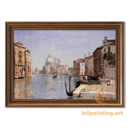 "Camille Corot's 'Venetian Canal with Salute Church' - Hand-Painted Oil Painting Reproduction"
