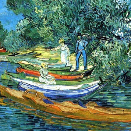 "Vincent van Gogh 'Riverside Leisure' - Hand-Painted Post-Impressionist Oil Painting Reproduction | Vibrant Boating Scene"