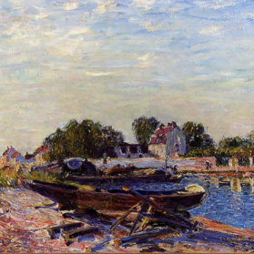 "Alfred Sisley's 'Banks of the Seine at Port-Marly' - Hand-Painted Impressionist Oil Painting Reproduction"