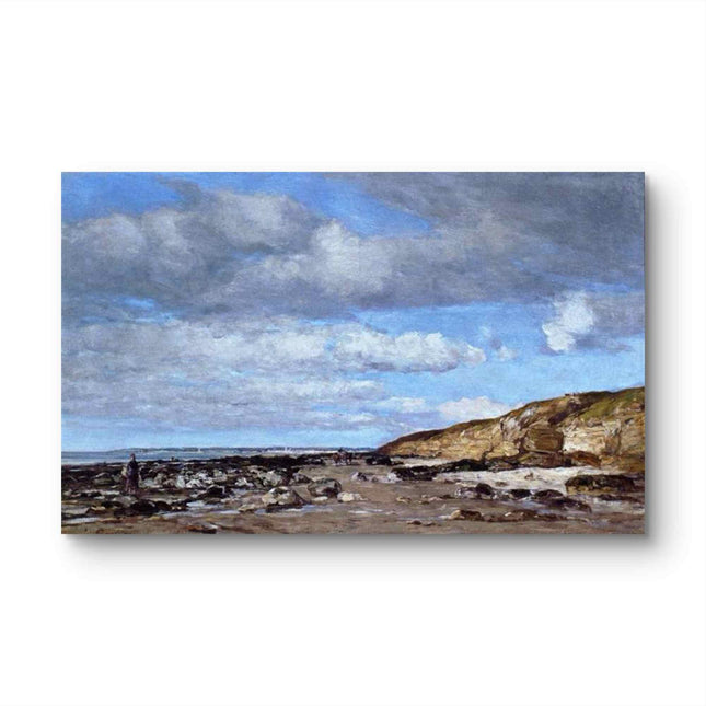 "Eugène Boudin's 'Moody Coastal Landscape with Rocks' - Hand-Painted Oil Painting Reproduction"