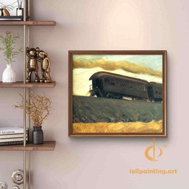"Edward Hopper's 'Lonely Train Crossing the Countryside' - Hand-Painted Oil Painting Reproduction"