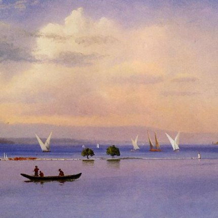 "Albert BIerstadt's 'Tranquil Lake Serenity' - Hand-Painted Impressionist Oil Painting Reproduction"