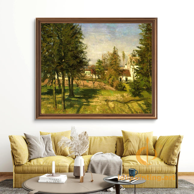 "Camille Pissarro's 'Tranquil Village Landscape' - Hand-Painted Oil Painting Reproduction"