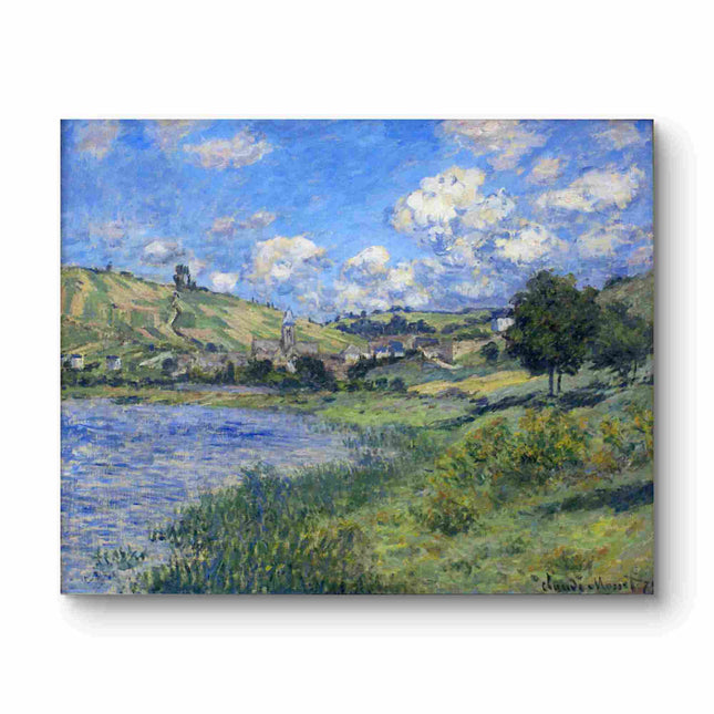 "Claude Monet's 'Serene Lake with Village Reflections' - Hand-Painted Oil Painting Reproduction"