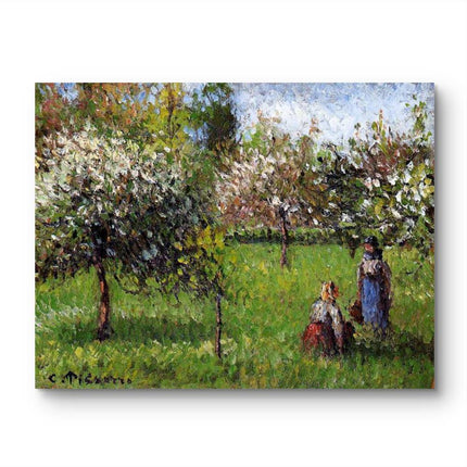 "Camille Pissarro's 'Spring Orchard with Figures' - Hand-Painted Impressionist Oil Painting Reproduction"