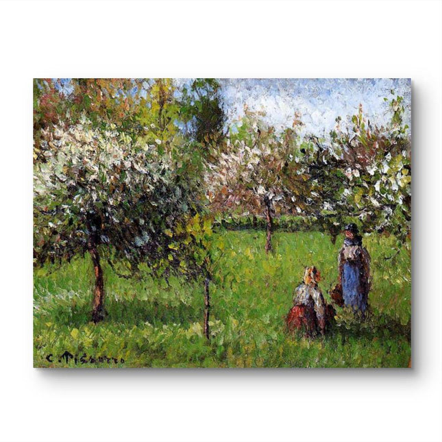 "Camille Pissarro's 'Spring Orchard with Figures' - Hand-Painted Impressionist Oil Painting Reproduction"