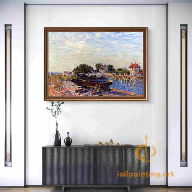 "Alfred Sisley's 'Banks of the Seine at Port-Marly' - Hand-Painted Impressionist Oil Painting Reproduction"