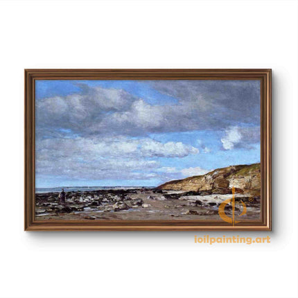 "Eugène Boudin's 'Moody Coastal Landscape with Rocks' - Hand-Painted Oil Painting Reproduction"